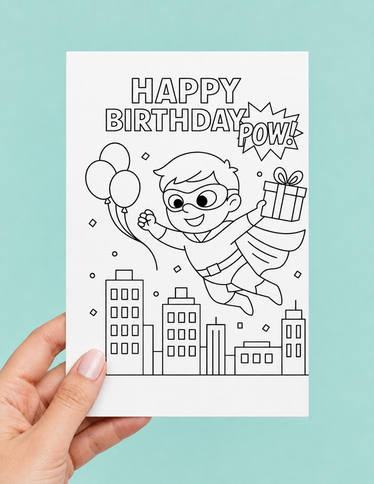 Superhero Colouring Birthday Card